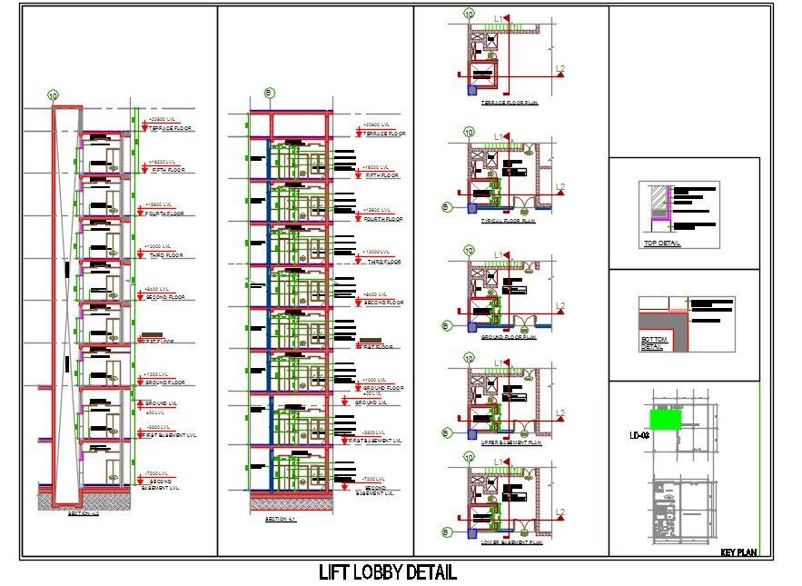 Multi-Storey Lift Lobby CAD Drawing- Detailed Plans & Sections